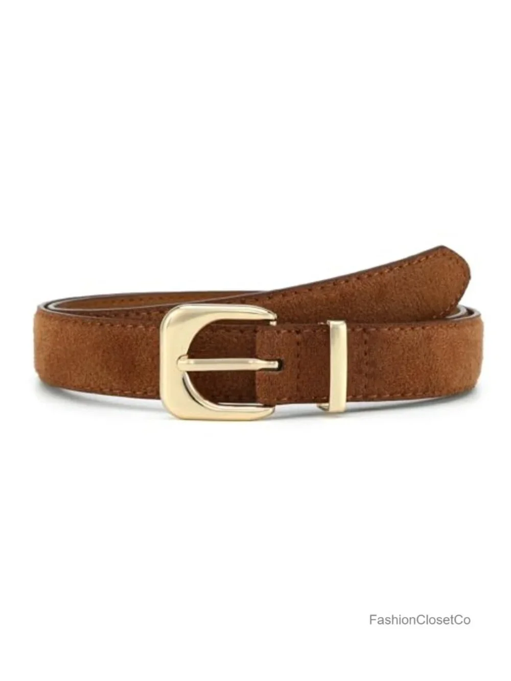 Faux Suede Women's Belt with Gold Single Prong Buckle, Adjustable Waist Belt